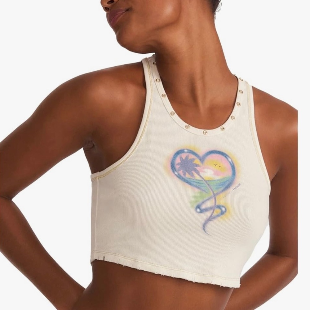 LoveShackFancy Cream Ribbed Heart Palm Crop Tank